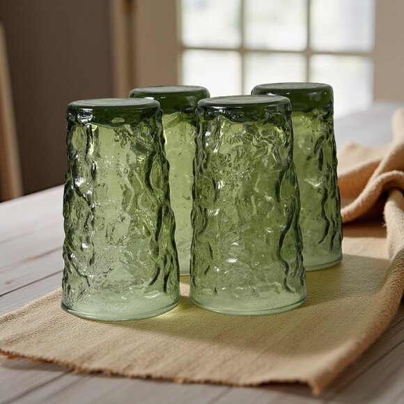 4 Lido Green Glasses Juice Glasses Tumblers Anchor Hocking Milano - Picture 5 of 9